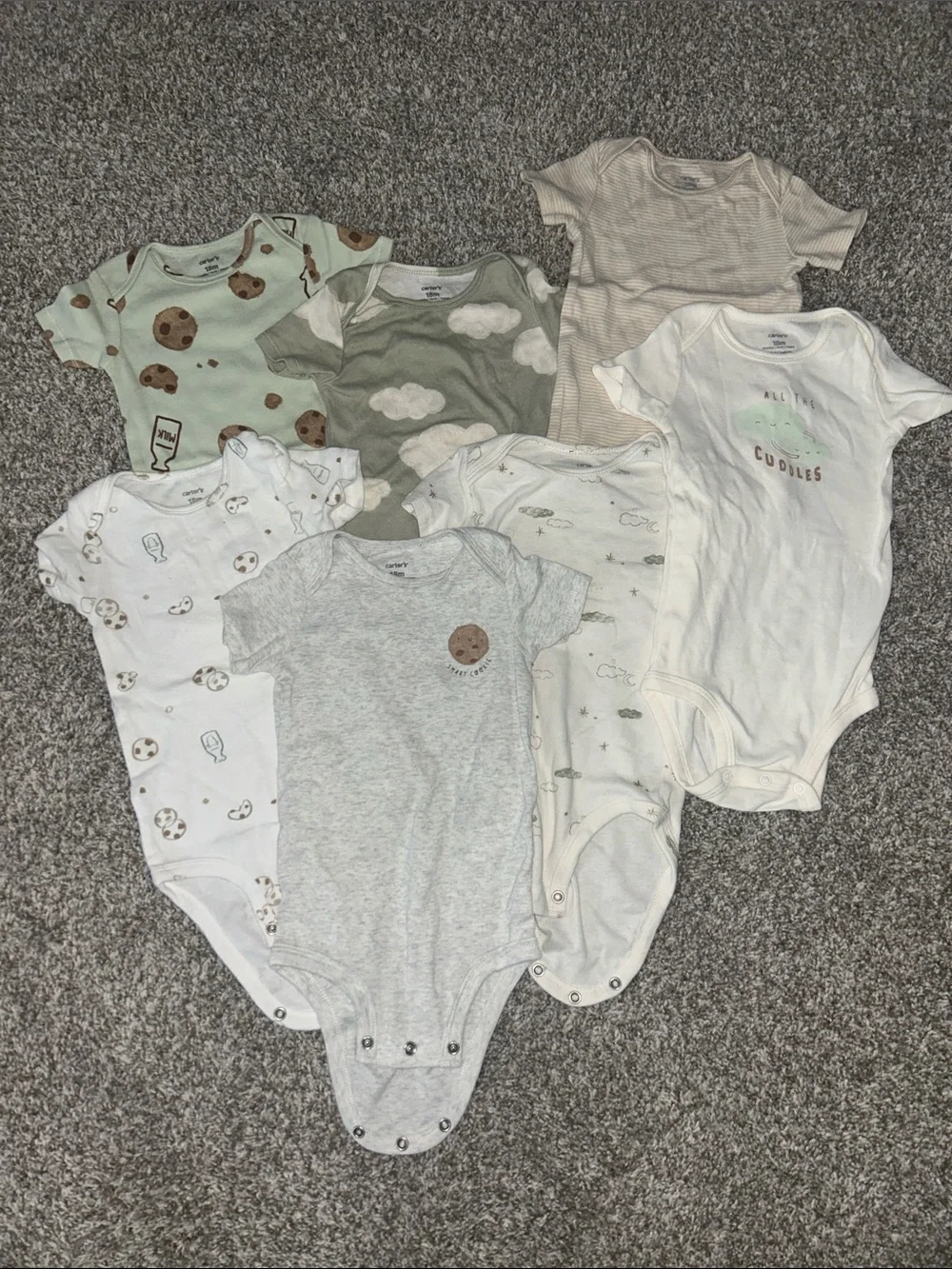 Carter's Gender Neutral Cookies and Clouds Bodysuits 7 pack